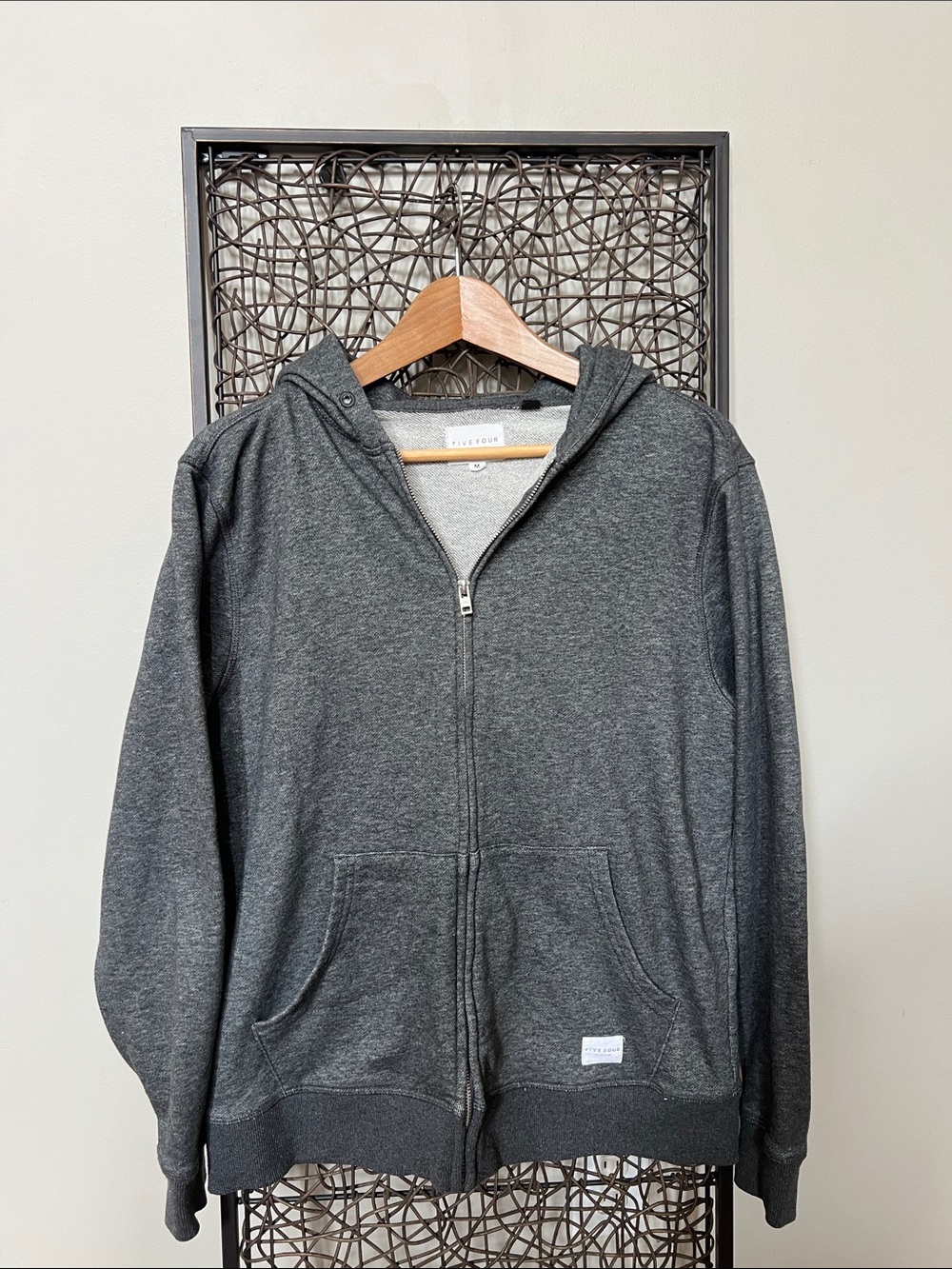 Five four men’s full zip lightweight Heathered charcoal hoodie-missing string M